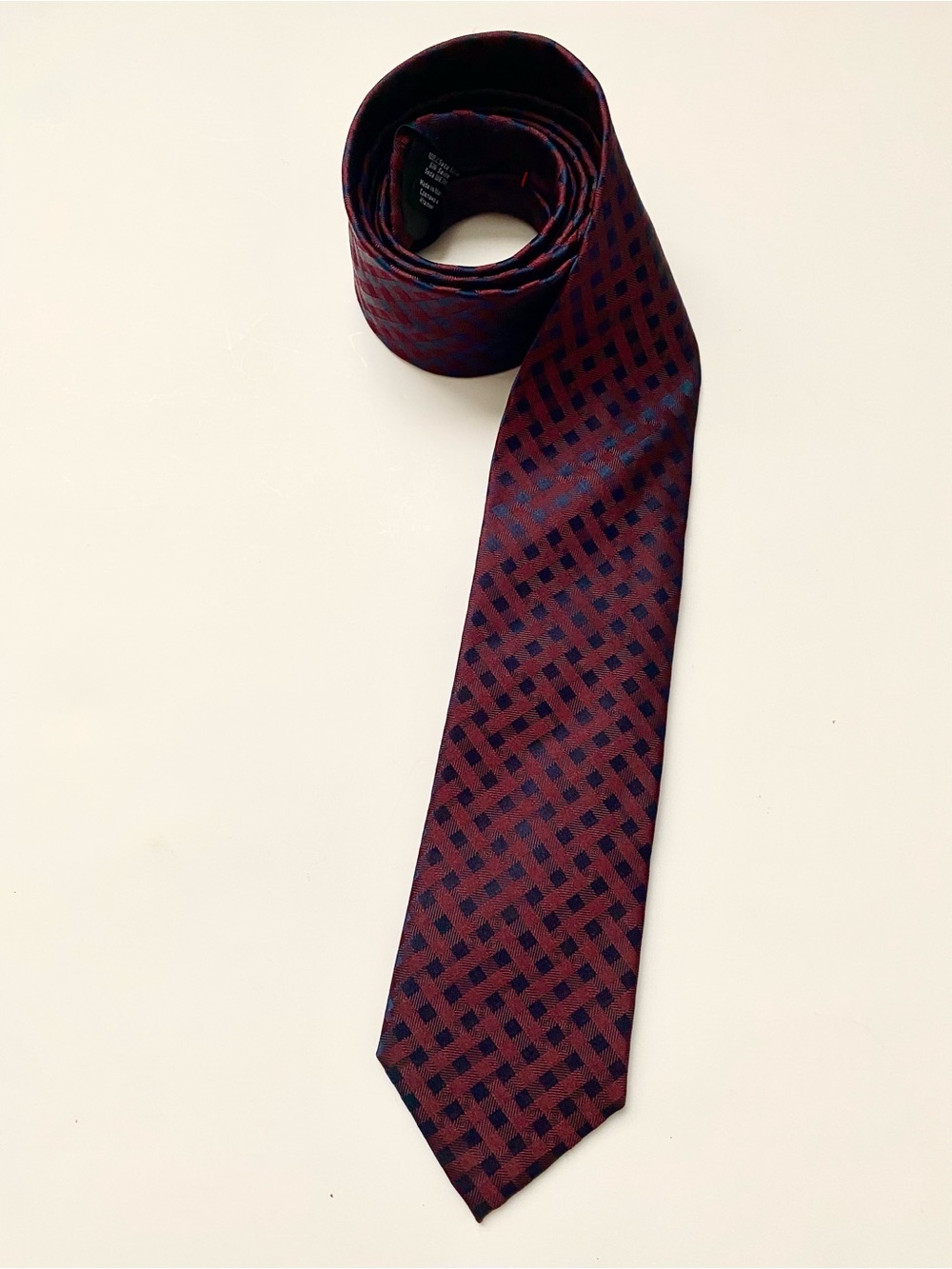 Hugo Boss Burgundy and Navy Check Silk Tie